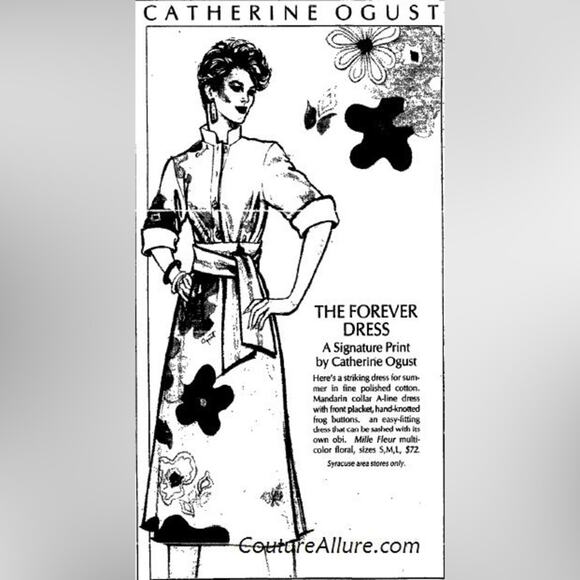 VTG 1970's Catherine Ogust for Penthouse Gallery blue white gold stripe dress S - Picture 11 of 11